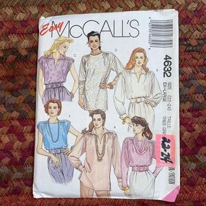 MCCALLS 4632 80s VINTAGE PLUS SIZE SEWING PATTERN BLOUSES